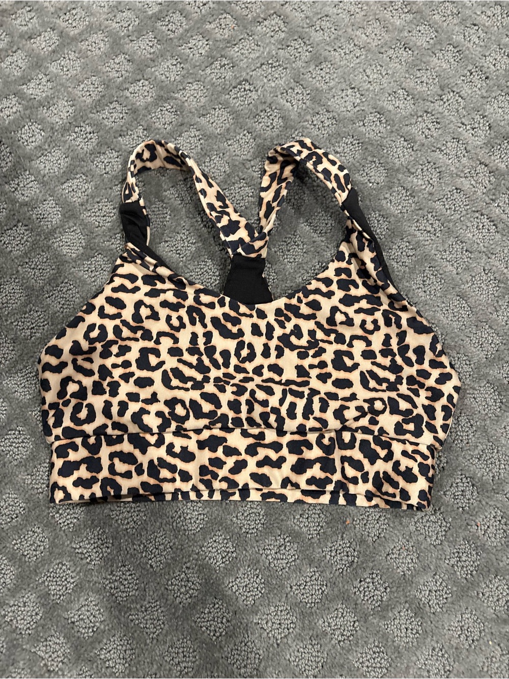 Leopard Print Sports Bra - Nude/Black